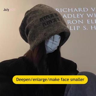 JULYHOT Slouchy Beanie Hat Nữ Phong Cách Nhật Bản Mùa Đông Ấm Đan Kích Thước Lớn Mặt Giảm Béo Màu Xám Nhiệt Dễ Thương Đa Năng Mũ Massivedeals