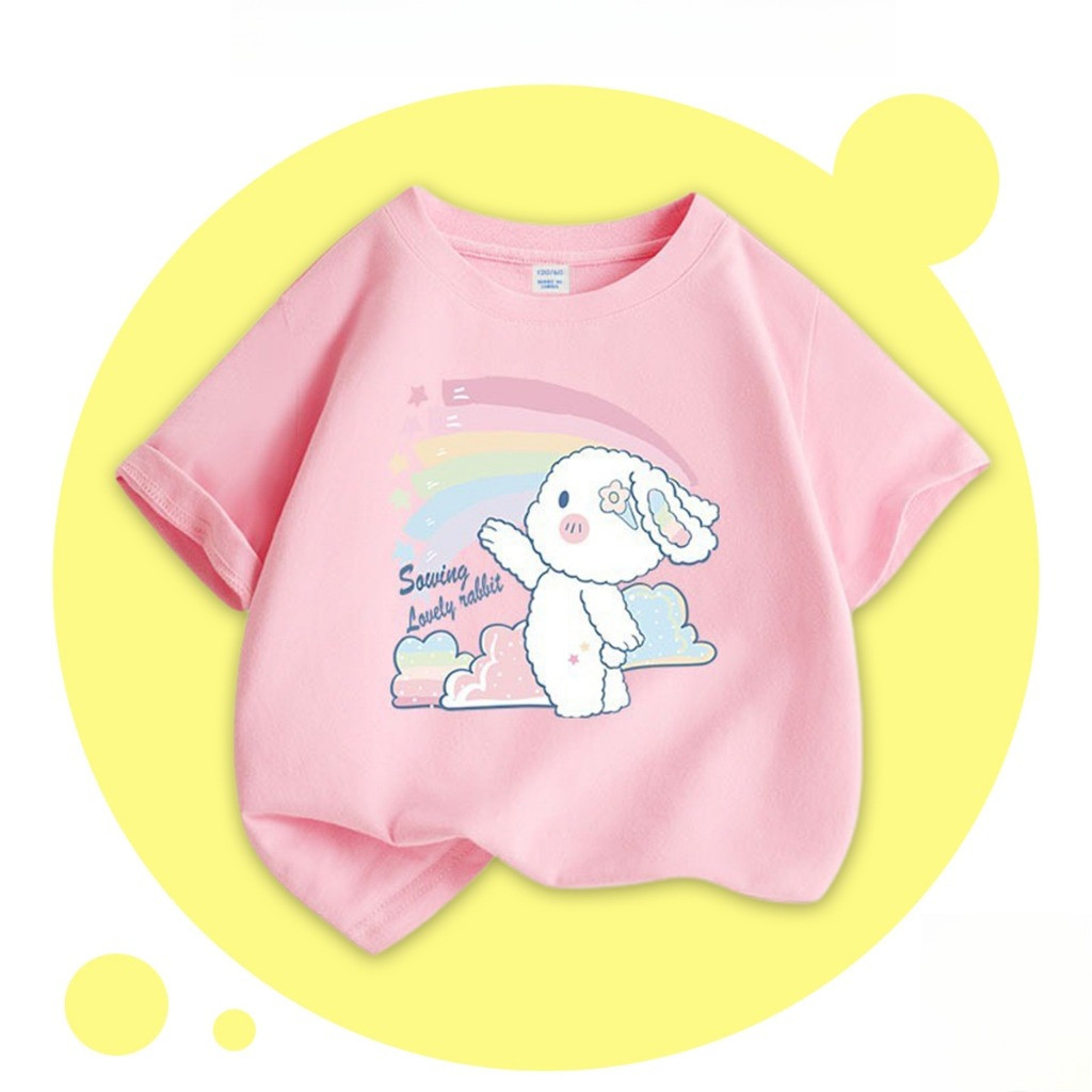 Áo thun cộc tay bé gái chất liệu cotton mềm thoáng mát thấm hút mồ hôi hình dễ thương