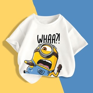 Áo thun ngắn tay cho bé trai, in hình hoạt hình Minion một mặt, chất liệu mềm mại và thân thiện với da