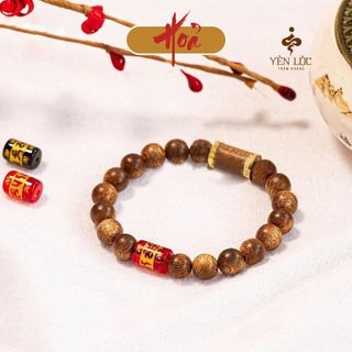 Vòng tay trầm hương ĐTV 10K mix Om mani Trầm Hương Yên Lộc THYL121 (Mua một, tặng một Hộp Gấm, dây dự phòng, 2 hạt trầm)