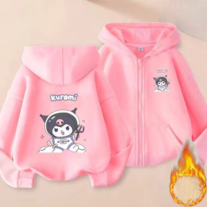 Bé Gái Kuromi Zip Up Áo Lông Cừu Ấm Áp Hoạt Hình Có Mũ Trùm Đầu Trẻ Em Hợp Thời Trang Áo Khoác Ngoài
