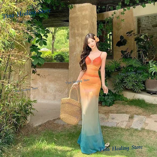 Đầm hai dây đi biển, tôn dáng cao cấp, váy lưới đuôi cá thời trang kèm quần bikini cho nữ