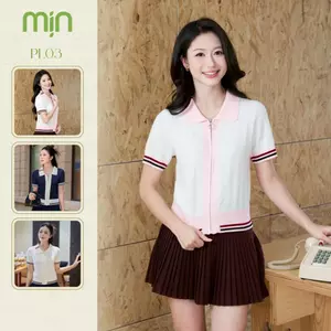 Áo len cộc tay nữ Mịn PL03 cổ polo, khoá kéo, len dệt sợi cao cấp, mềm mại, trẻ trung, thanh lịch