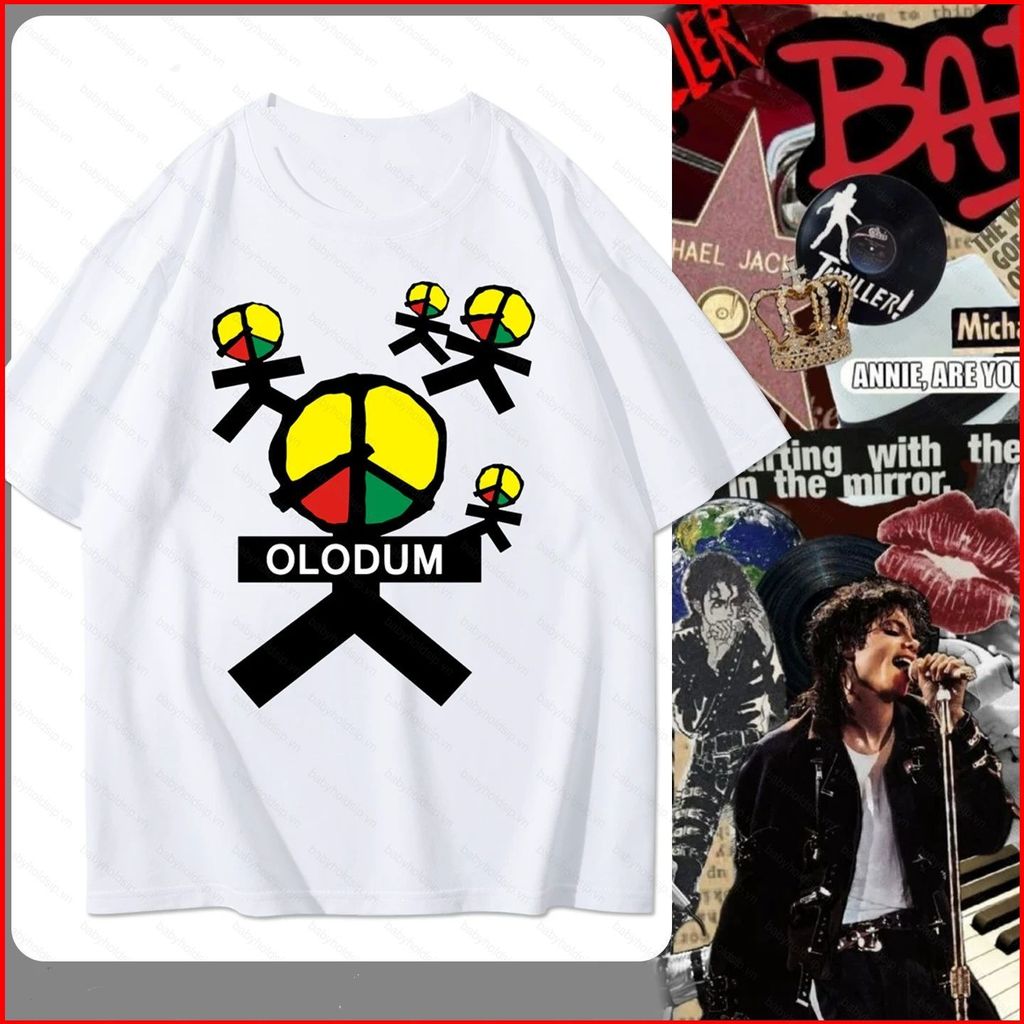 BS1 Michael Jackson lưu niệm Áo thun cotton dày Áo hòa bình và tình yêu OLODUM tay ngắn SB1