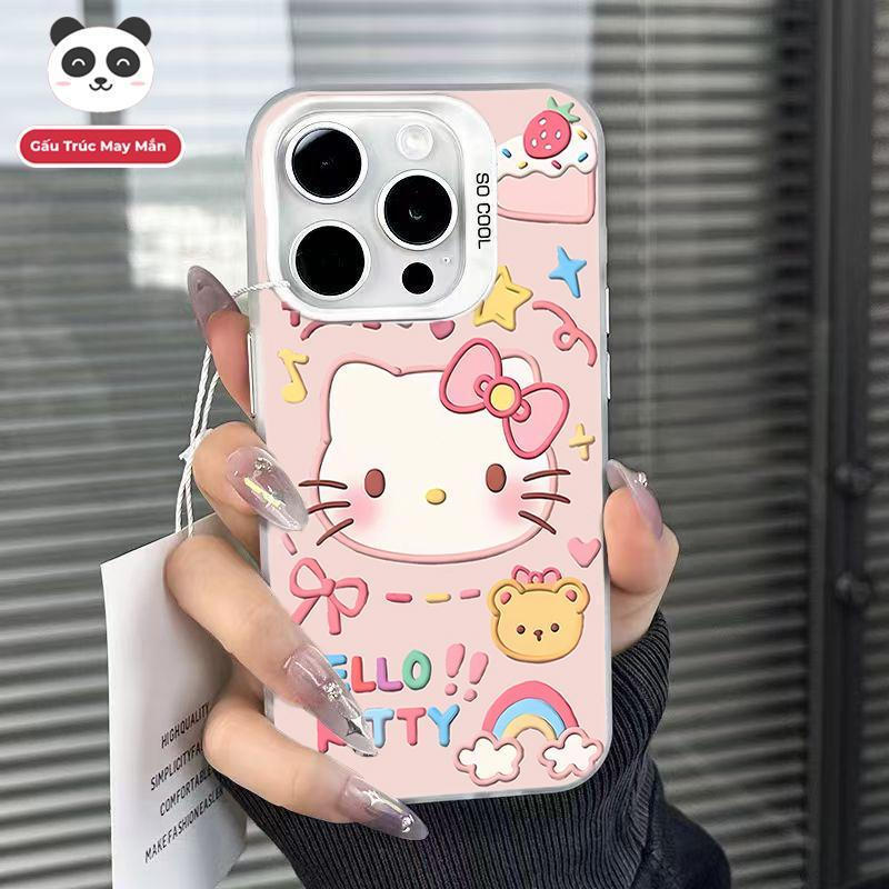 Ốp lưng họa tiết Kitty 3D da PU, thiết kế độc đáo chống trầy tốt Bảo Vệ Camera Cấp iPhone 17/16/15/14/13/12/11/X/XS Max