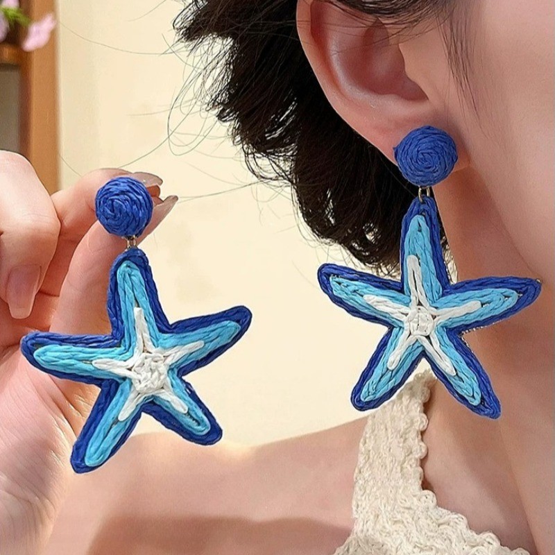 Bông tai nữ bện kiểu Pháp Bông tai voan màu xanh thời trang
