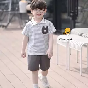 Bộ quần áo POLO KẺ NGANG SLEEPING DOG cho bé trai , Quần áo chất COTTON mềm thoải mái cho bé