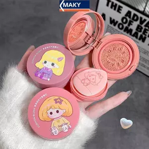 MAKY Girls Air Cushion Blush Cream Strawberry Face Blusher Natural Matte Cheek Tint Rouge Contour Mousse Blush With Sponge Puff VN