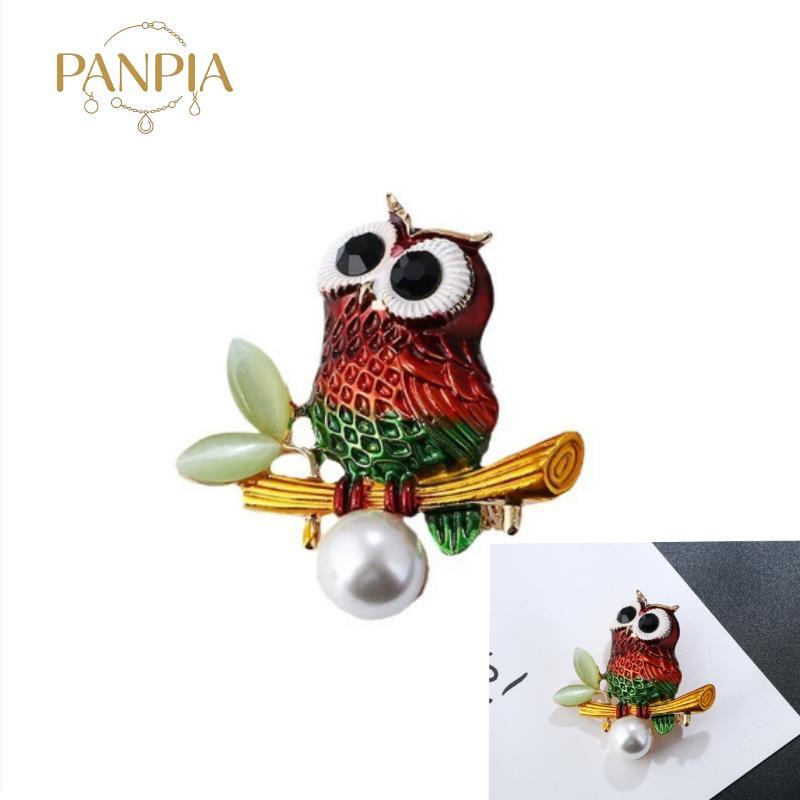 PNPIA- Vintage Hoạt Hình Tinh Tế Cú Ngọc Trai Trâm Thời Trang Tính Khí Động Vật Xòe Chân Đa Năng Trang Sức Quần Áo Phụ Kiện Quà Tặng