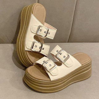 Dép nữ IGU đế Bằng siêu nhẹ chân cao 7cm da mềm 2 quai ngang sang trọng dễ phối đồ