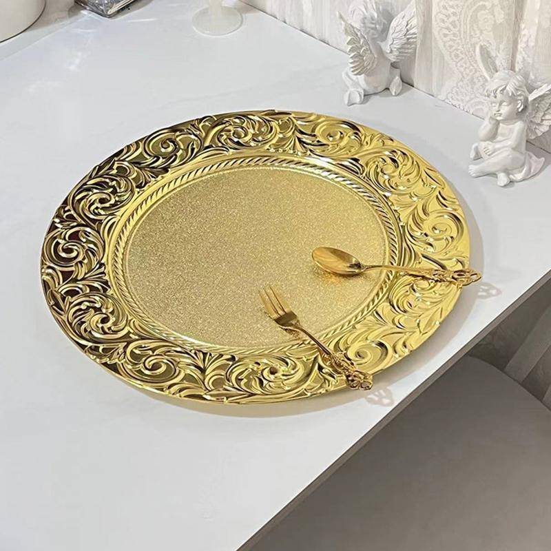 JINHF Đảng Vàng Đĩa Sạc Nhựa Phục Vụ Cho Nhà Hàng Tiệc Cưới Ngày Lễ Trang Trí Bàn Nhẹ HOT