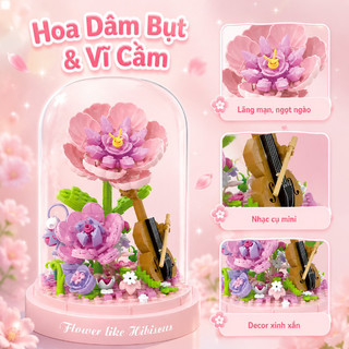 Bộ trang trí hoa dưới vòm kính – Hộp nhạc xoay, lắp ráp hạt nhỏ – Trang trí bàn học, quà tặng sinh nhật bạn gái