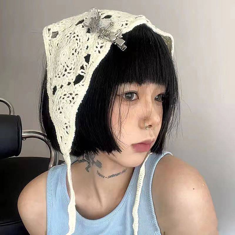 PNPIA- Hoa Tóc Dệt Kim Đầu Kerchief Nữ Handmade Móc Tóc Khăn Du Lịch Ảnh Turban Accessorie
