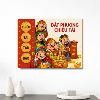 Tranh Tráng Gương Ngũ Lộ Thần Tài, Câu Chúc Hay Và May Mắn - Treo Phòng Làm Việc, Phòng Khách, Cửa Hàng, Làm Quà Tặng