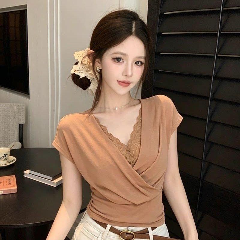 [Seckill có hạn trong thời gian] Thiết kế Feel Women Summer Light Trưởng thành Niche Chống va chạm Cổ chữ v Eo hẹp thon gọn hơn Nhìn ngắn-