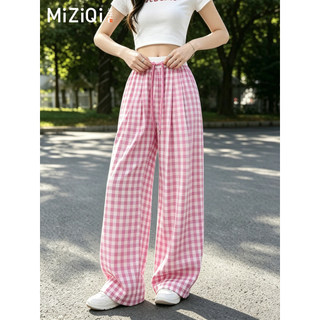 [MIZIQI] Quần ống rộng kẻ sọc trắng đen dành cho nữ, Quần ống thẳng dáng rộng lưng cao mùa hè