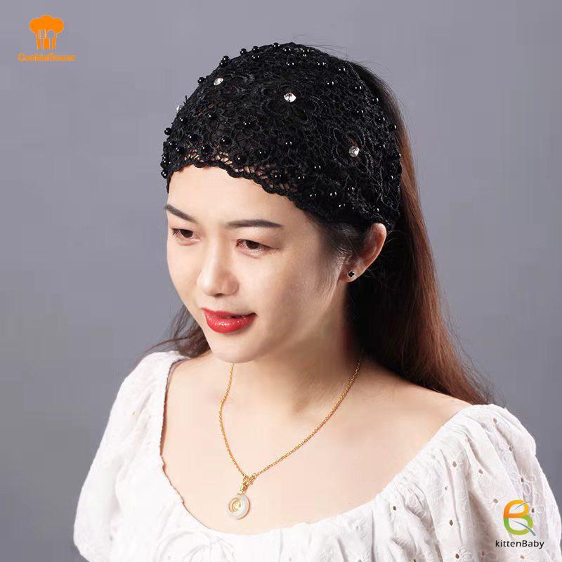 [Kitten-t] Băng đô thêu ren ngọc trai rỗng mỏng vành rộng ren tóc cho nữ thoáng khí Mũ phụ kiện mới