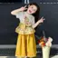 Bé gái mùa hè phong cách mới Phong cách công chúa Ngôi sao Người khâu áo thun ngắn tay + Quần ống rộng thời trang Bộ đồ hai mảnh