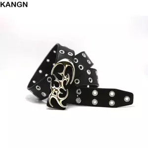 Thắt lưng KANGN, Dây thắt lưng bằng da PU Punk, Khóa rỗng thông thường Phụ kiện trang trí dây thắt lưng có thể điều chỉnh