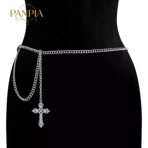 PNPIA- Punk Gothic Chữ Thập Eo Dây Xích JK Phụ Kiện Váy Dây Xích Quần Dây Xích Cho Nữ Bé Gái Cơ Thể Dây Xích Đơn Giản Chữ Thập Thắt Lưng Quà Tặng
