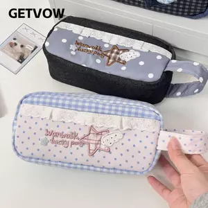Túi Đựng Bút GETVOW, Bút Chì In Kẻ Sọc Ren Dung Tích Lớn, Chất Lượng Cao Có Tay Cầm Dây Kéo Đóng Cửa Văn Phòng Phẩm Người Tổ Chức Quà Tặng