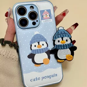 Ốp Điện Thoại Chim Cánh Cụt Da Sẵn Có Thích Hợp Cho iPhone17promax Vỏ Bảo Vệ Điện Thoại Thêu Tay Thích Hợp Cho iPhone16pro Bao Gồm Tất Cả Chống Co