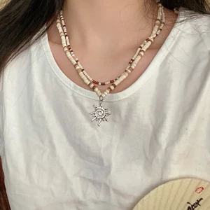 Bohemian Vỏ Dừa Đính Hạt Vòng Cổ Nữ Hướng Dương Mặt Dây Chuyền Hai Lớp Xếp Chồng Xương Đòn Dây Xích Niche Phù Hợp Với Hợp Thời Trang