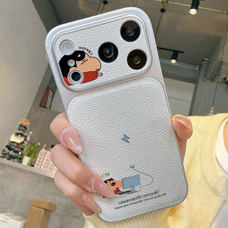 Ốp lưng iPhone văn phòng Crayon Shin-Chan Bao da mềm cao cấp đựng máy ảnh - iP 11/12/13/14/15/16/17/Plus/Air/Pro/Max