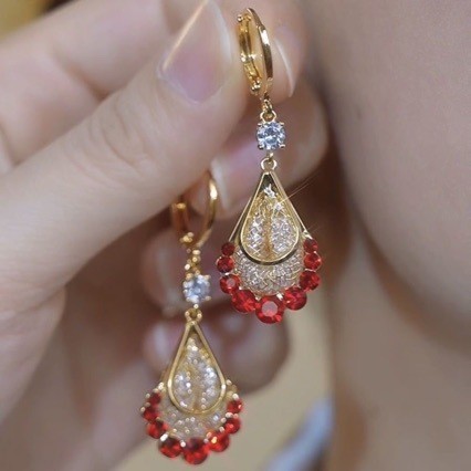 Bông Tai Pha Lê Màu Cà Phê Lưới Vàng Nhẹ