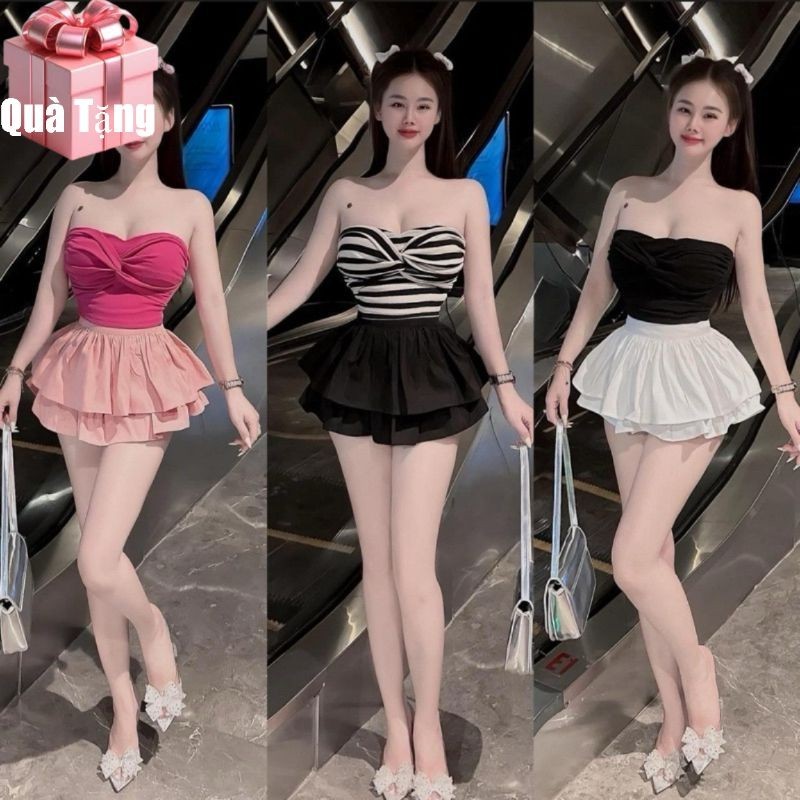 [ A-108 ] Áo ống croptop xoắn nơ có mút chất vải thun gân len 4 chiều Free Size dưới 54kg