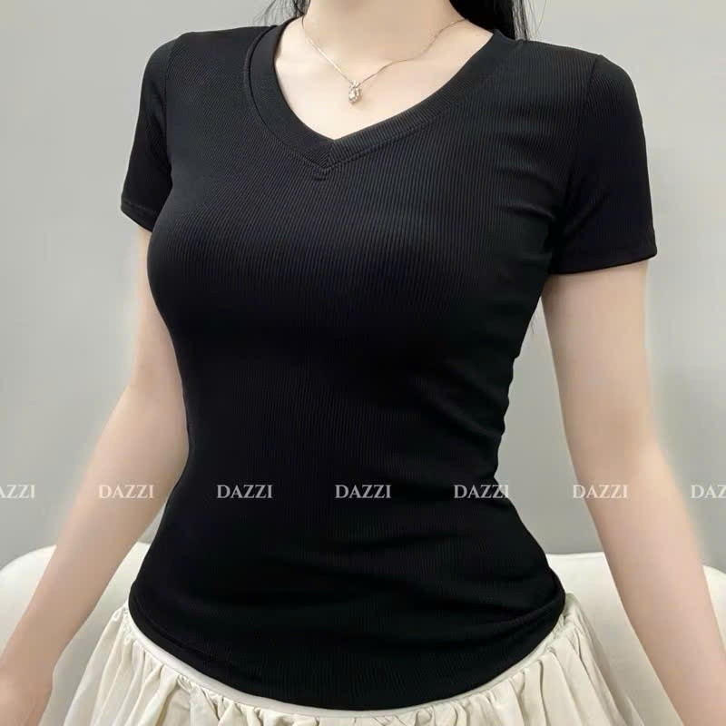 ÁO Thun Cộc cổ tim tay ngắn ôm body cotton tăm phong cách Hàn Quốc tôn dáng nữ M998 Kenco clothing