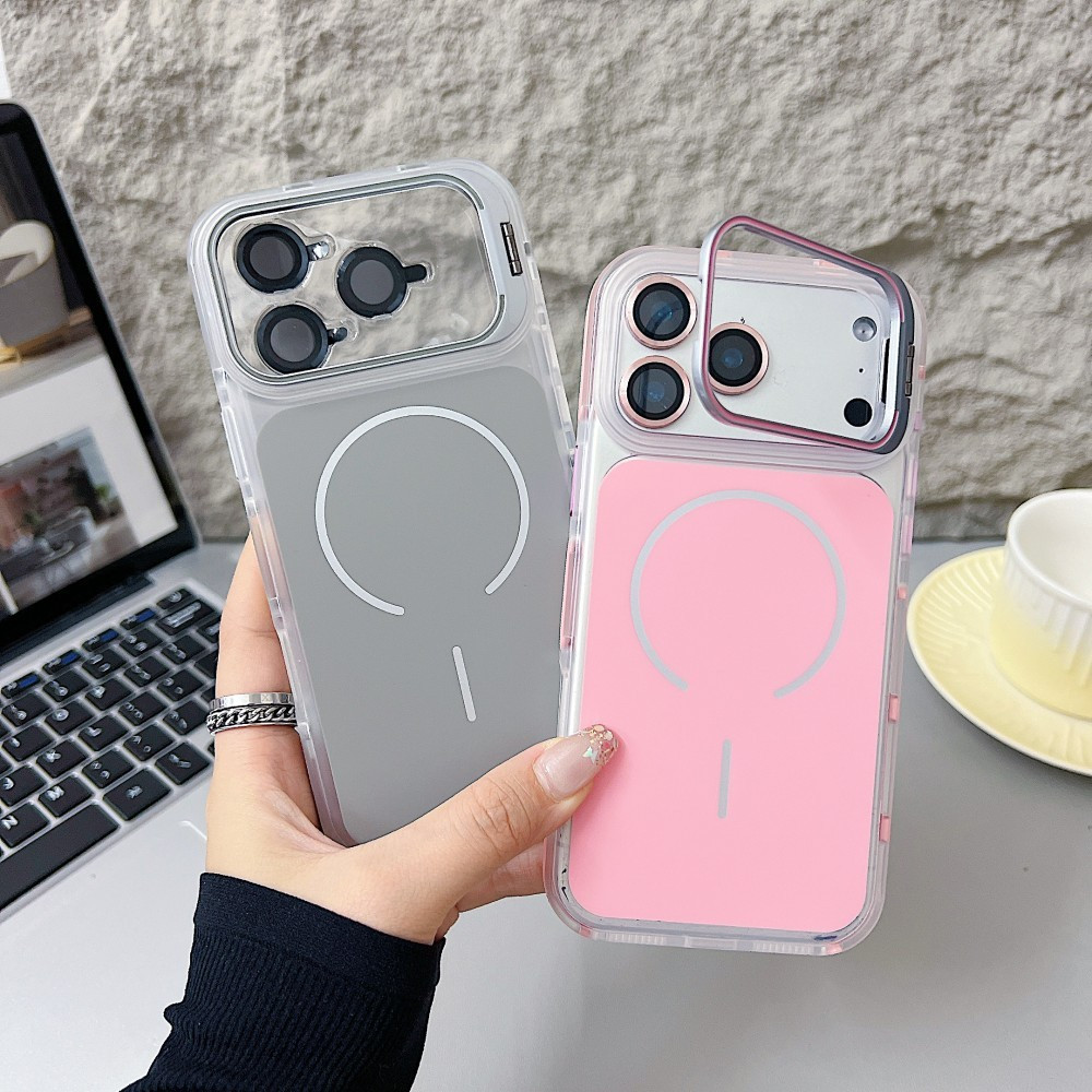 Ốp Điện Thoại Khung Mờ Có Giá Đỡ Ống Kính Mạ Điện Cho iPhone 17 16 15 Pro ProMax 17 Air 16 15 14 Plus Vỏ Chống Sốc Chống Trượt