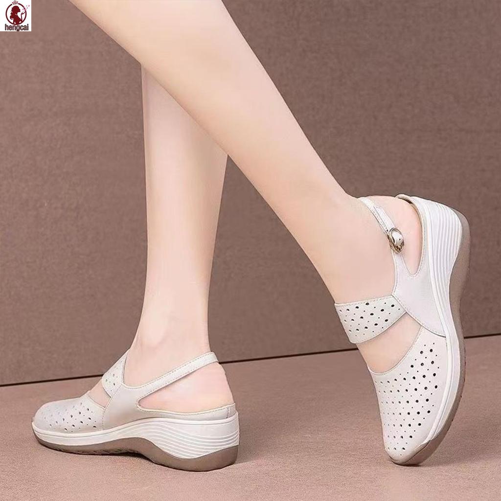 Phụ Nữ Mùa Hè Ngoài Trời Dép Đầu Tròn Nêm Thoải Mái Chống Trơn Trượt Sandal Cho Câu Lạc Bộ Công Sở Dự Tiệc Cưới Mặc