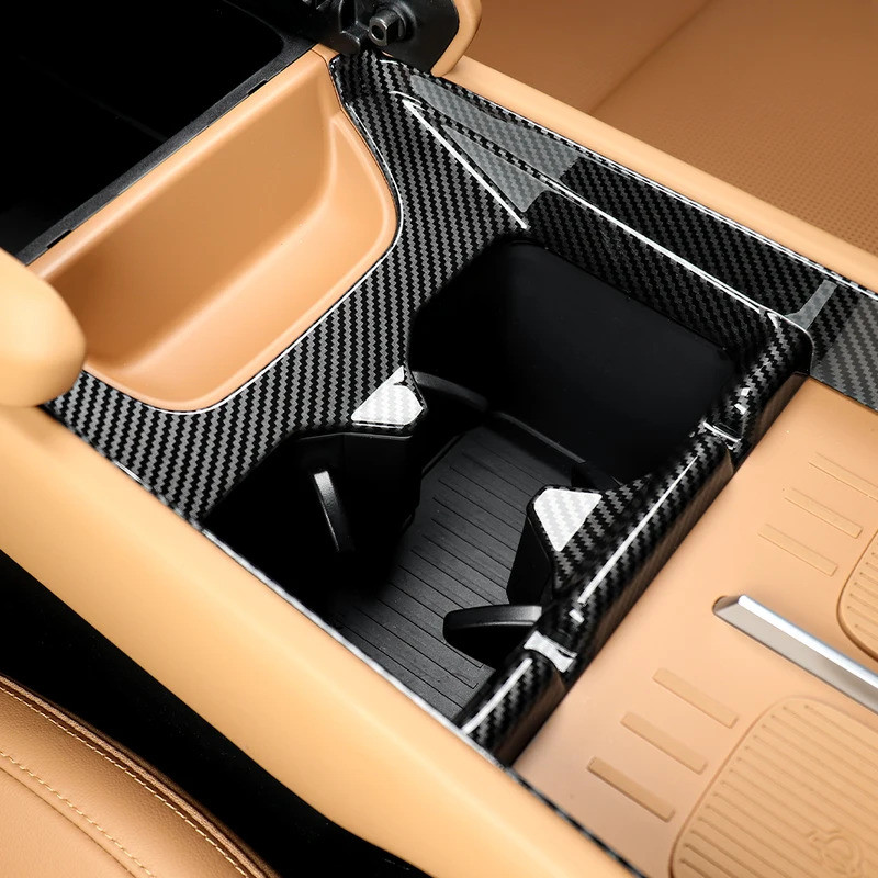 RHD / LHD Sợi Carbon Phong Cách Một Hàng Cốc Nước Giá Đỡ Bao Xe Bên Trong Viền Cho Xe Hyundai Santa Fe MX5 2024 2025
