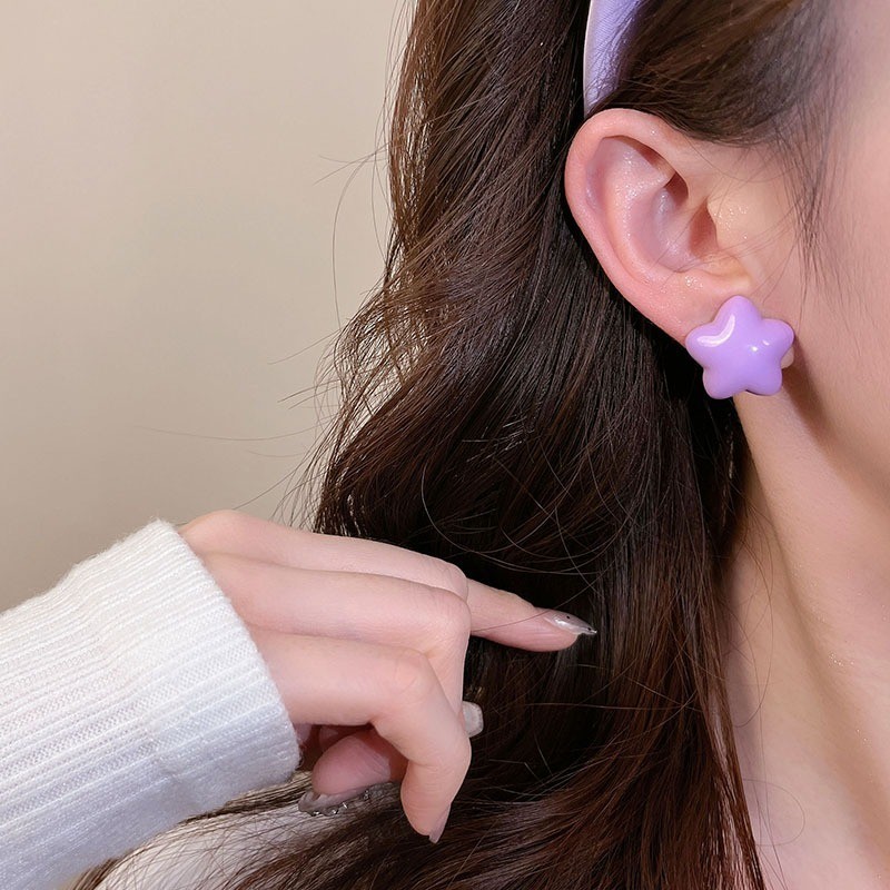 Bông tai ngôi sao đa màu sắc, phong cách Hàn Quốc, chất lượng cao cấp
