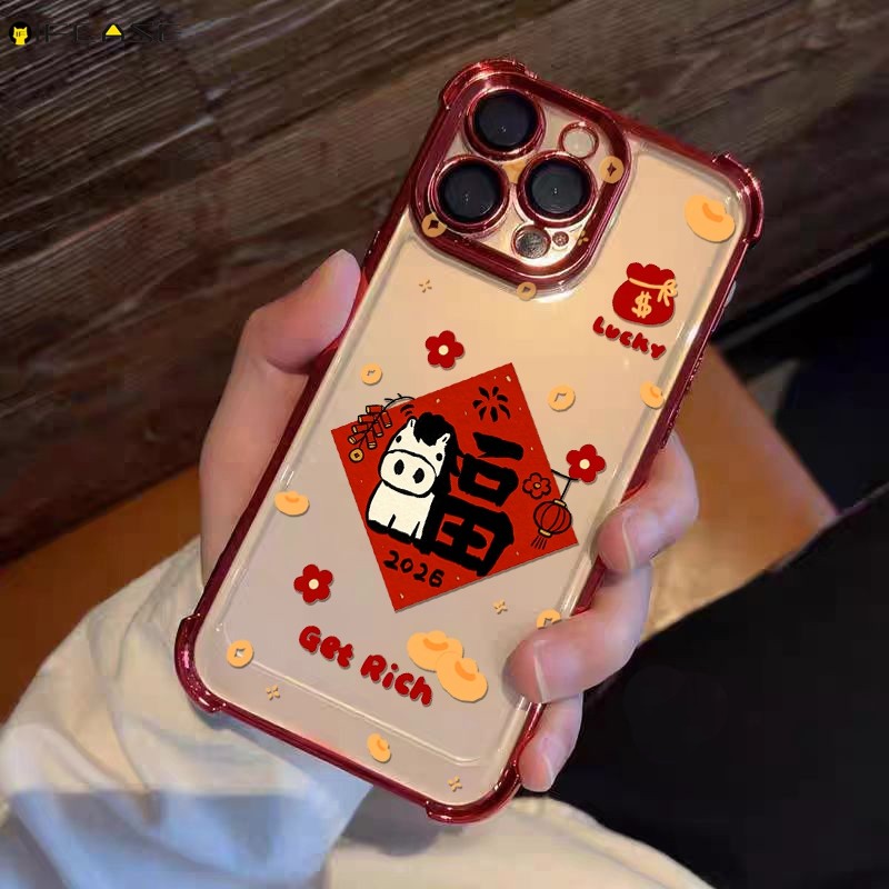 Dành Cho Redmi Note 12 12R 11 11T 10 10T Pro 12S Turbo Lite 4G 5G Ốp Điện Thoại 2026 Ngựa Đỏ Vàng Tết Nguyên Đán Chúc Mừng Văn Bản Làm Giàu Hoa Hoạt Hình Dễ Thương Vỏ Mềm