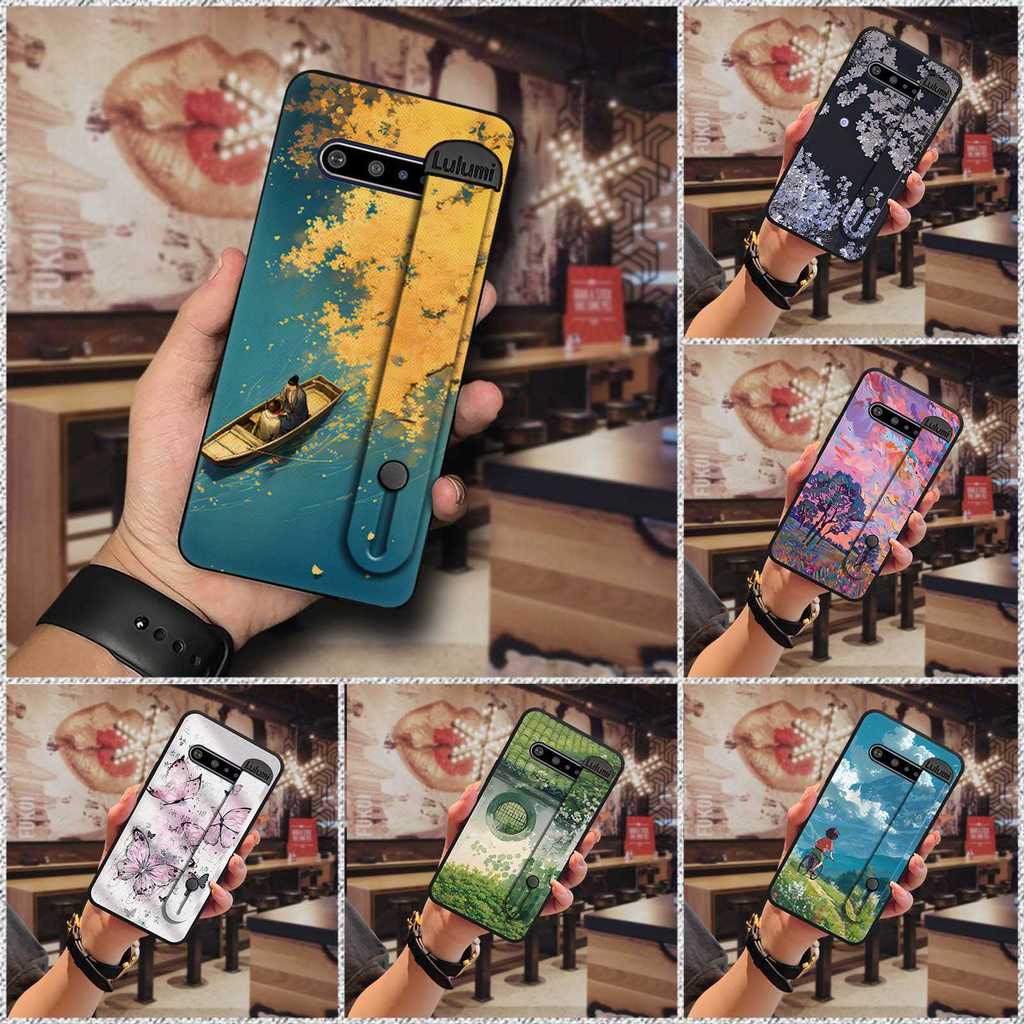 Ốp Điện Thoại Chân Đế Silicon Cho LG V60 ThinQ 5G Cá Tính Vỏ Điện Thoại Dây Đeo Tay Tranh Bền Ốp Lưng Chống Thấm Nước Nam Thiết Kế Thời Trang Vỏ Mềm Tay Chống Bụi Bẩn