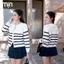 Áo khoác cardigan nữ len dệt kim mềm mại, thiết kế kẻ sọc, khoá kéo, thời trang, thanh lịch MỊN