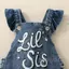 Trang phục mùa hè cho bé gái Áo liền quần Denim in chữ có băng đô Quần áo trẻ sơ sinh