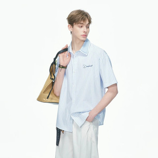 Áo sơ mi nam GKSSS tay ngắn phong cách Hàn Quốc hợp thời trang sọc thêu phong cách unisex