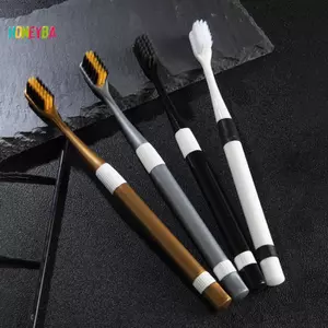 < Honeyba > 2 Bàn chải đánh răng than tre Làm sạch lông mềm siêu mịn, Trang phục gia đình Cặp đôi Bộ bàn chải đánh răng lông mịn dành cho người lớn Đẹp