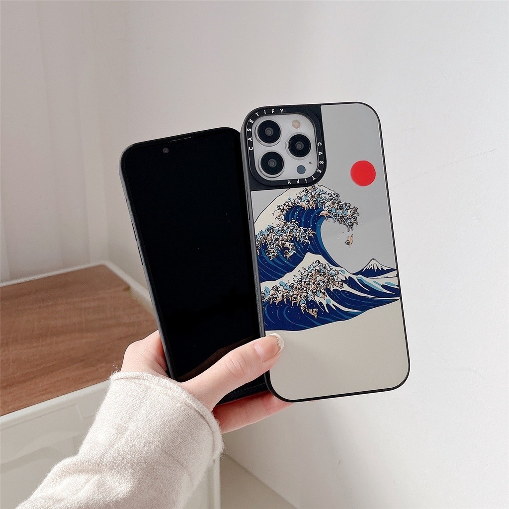 CASET Gương Từ Tính Ngộ nghĩnh Chó Nhật Bản Làn Sóng Vĩ Đại Của Kanagawa Ukiyo-e Art Vỏ Cứng Tương Thích Cho iPhone 17 Pro Max Air Plus 16 / 15 / 14 / 13 / 12 / 11