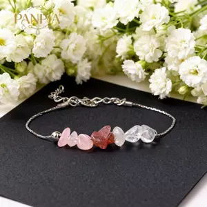 PNPIA- Đá Thạch Anh Dâu Nữ Vòng Tay Màu Hồng Tự Nhiên Hạt Pha Lê Trang Sức Món Quà Thanh Lịch Cho Ngày Lễ Hoặc Tiệc Nhìn