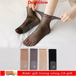 DUSKGLOW 5 Đôi Tất Lụa Pha Lê Vô Hình Nylon Chấm Cao Su Chống Trơn Trượt Lụa Sheer Đến Mắt Cá Chân Tất
