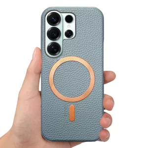 Ốp điện thoại sạc từ tính Lychee Grain PC + TPU cho Samsung Galaxy S26 S25 S24 S23 S22 S21 S20 Ultra + FE Ốp lưng chống sốc