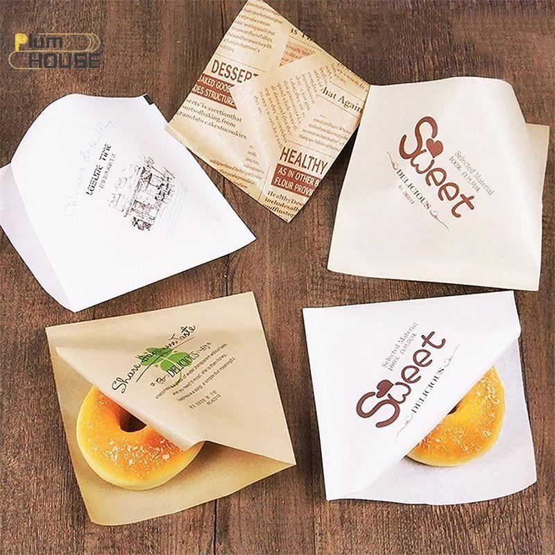 PlumHOUSE 100 Chiếc Hình Tam Giác Giấy Kraft Paaging Sandwich Chống Dầu Donut Bánh Mì Hamburger Túi Dùng Một Lần Nhà Bếp Tiệc Nhà Hàng VN