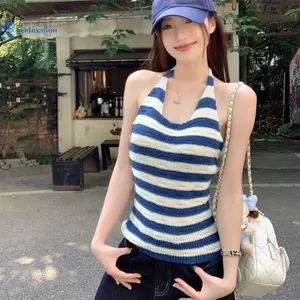 Kudosation Mùa Hè Ice Silk Baless Sọc Dây Ne Áo Nữ Ngày Lễ Hàng Ngày Camisole Đẹp