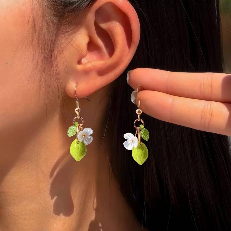 [KJ] Bông tai lủng lẳng tua rua dài cá tính bằng chanh Trang sức trái cây Bohemian dành cho nữ [Mới]