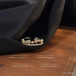 Nhẫn hai lớp hoa Zircon dát siêu nhỏ tinh tế, Nhẫn đeo tay nữ Hàn Quốc ngọt ngào thời trang mở ngón tay