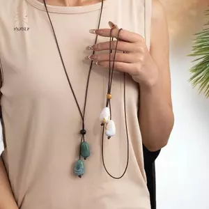 HNKMP Mặt dây chuyền hình bầu dục dài thanh lịch Nelace Hệ thống rừng phong cách Trung Quốc mới Đơn giản Vintage Zen Thiết kế thời trang Phụ kiện trang sức.